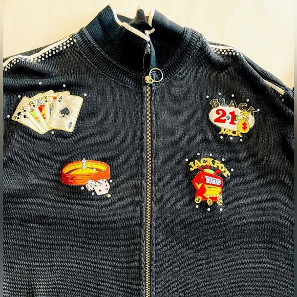 Tath of the Walk sweater Atlantic City casino cards games Vegas women XL Vtg - Picture 7 of 11